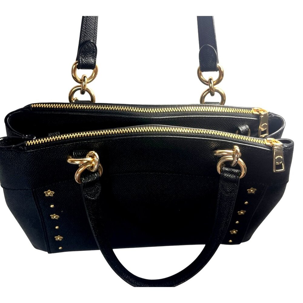 Coach 2018 Mini Brooke Black Leather Crossbody Bag w Floral Rivets F37754 - Picture 8 of 16
